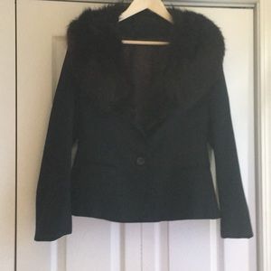 🔵Vintage Blazer 100% Wool with Fur Collar
